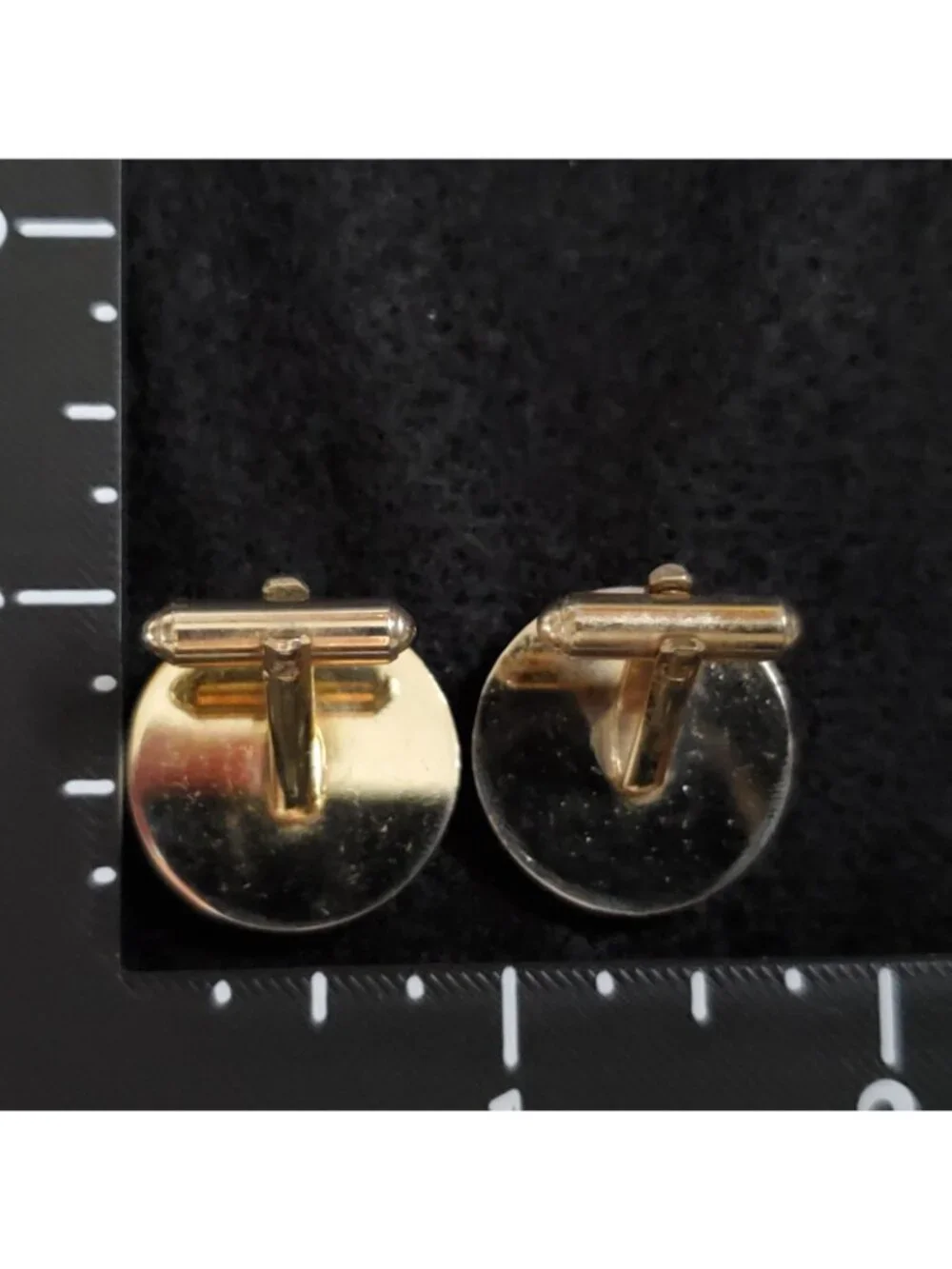 Vintage Mother Of Pearl Cufflinks Dyed Blue Carved Bullseye Gold Tone 7/8